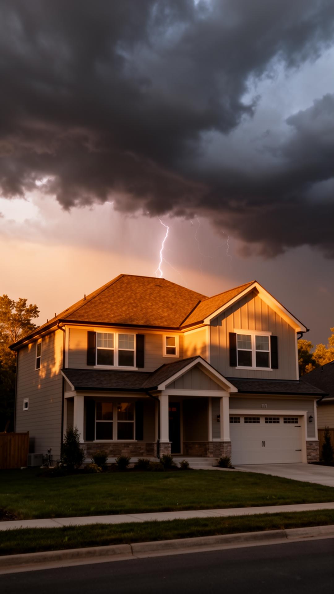 Home after a storm at golden hour